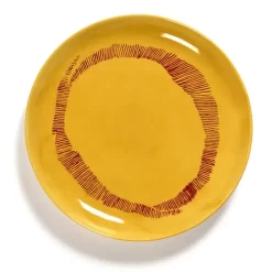 Serax Feast By Ottolenghi Bord S ø 19 Cm H 2 Cm Aardewerk Sunny Yellow + Swirl-Stripes Red